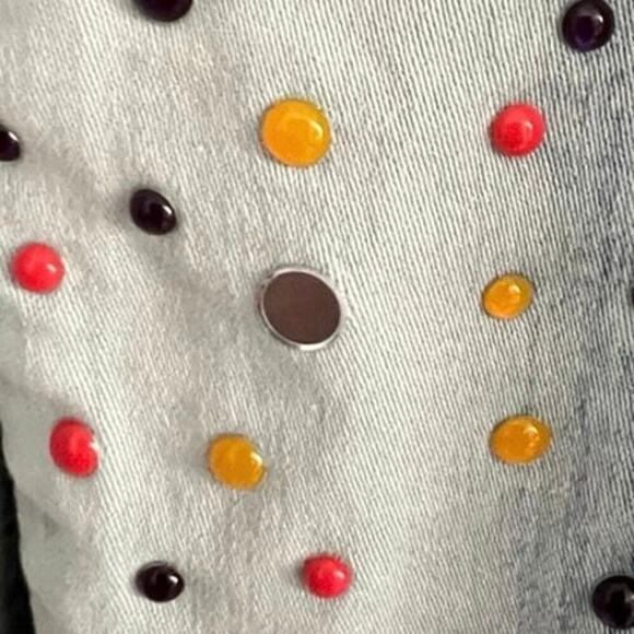 ASHRO Embellished 
Denim Open Front Jacket Women’s Sz 16W light blue polka dots - Picture 6 of 6
